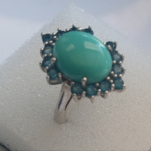 Sterling Silver Sleeping Beauty Turquoise Swiss Blue Topaz Ring - Picture 8 of 16